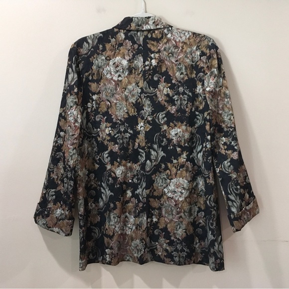 VTG Classics by Leslie Fay Jacket Women 10 Black Brown  Floral Boho Cottagecore - Picture 2 of 8